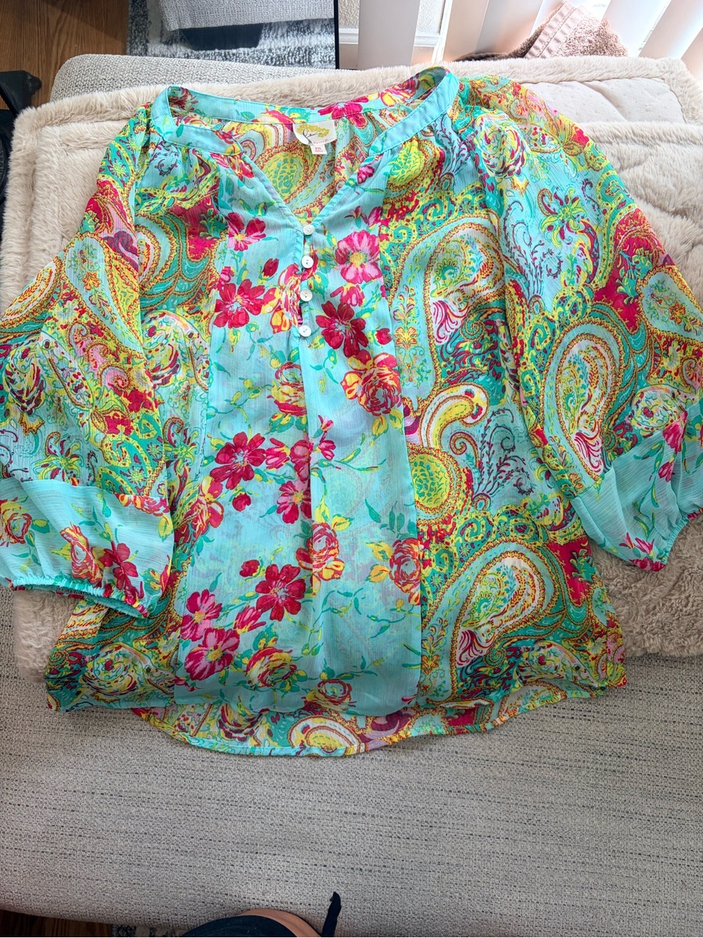 fig and flower Turquoise Floral & Paisley Button-Up Blouse
